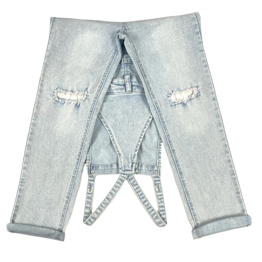 Cat & Jack - Girls Super Stretch Distressed Overalls - Blue - Size Medium (7/8) 